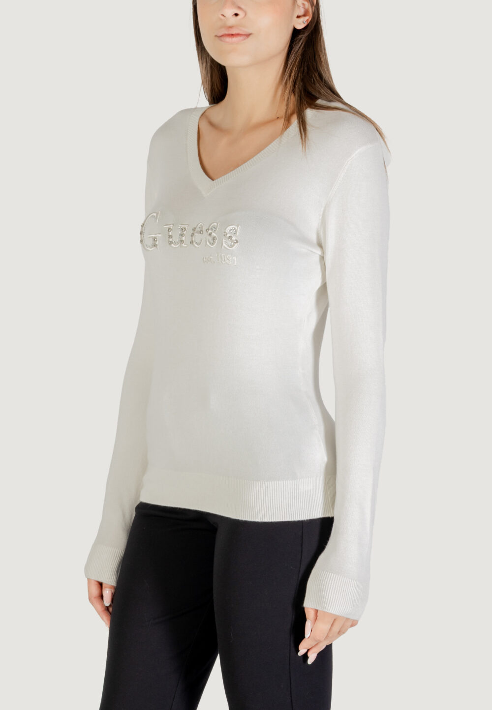Maglia Guess LS VN KENZIE LOGO SWTR Panna - Foto 4