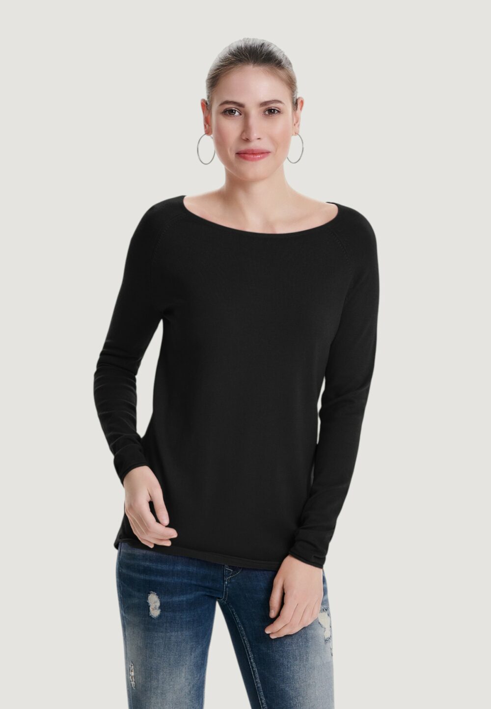 Maglia Only ONLMILA LACY L/S LONG PULLOVER KNT Nero - Foto 1