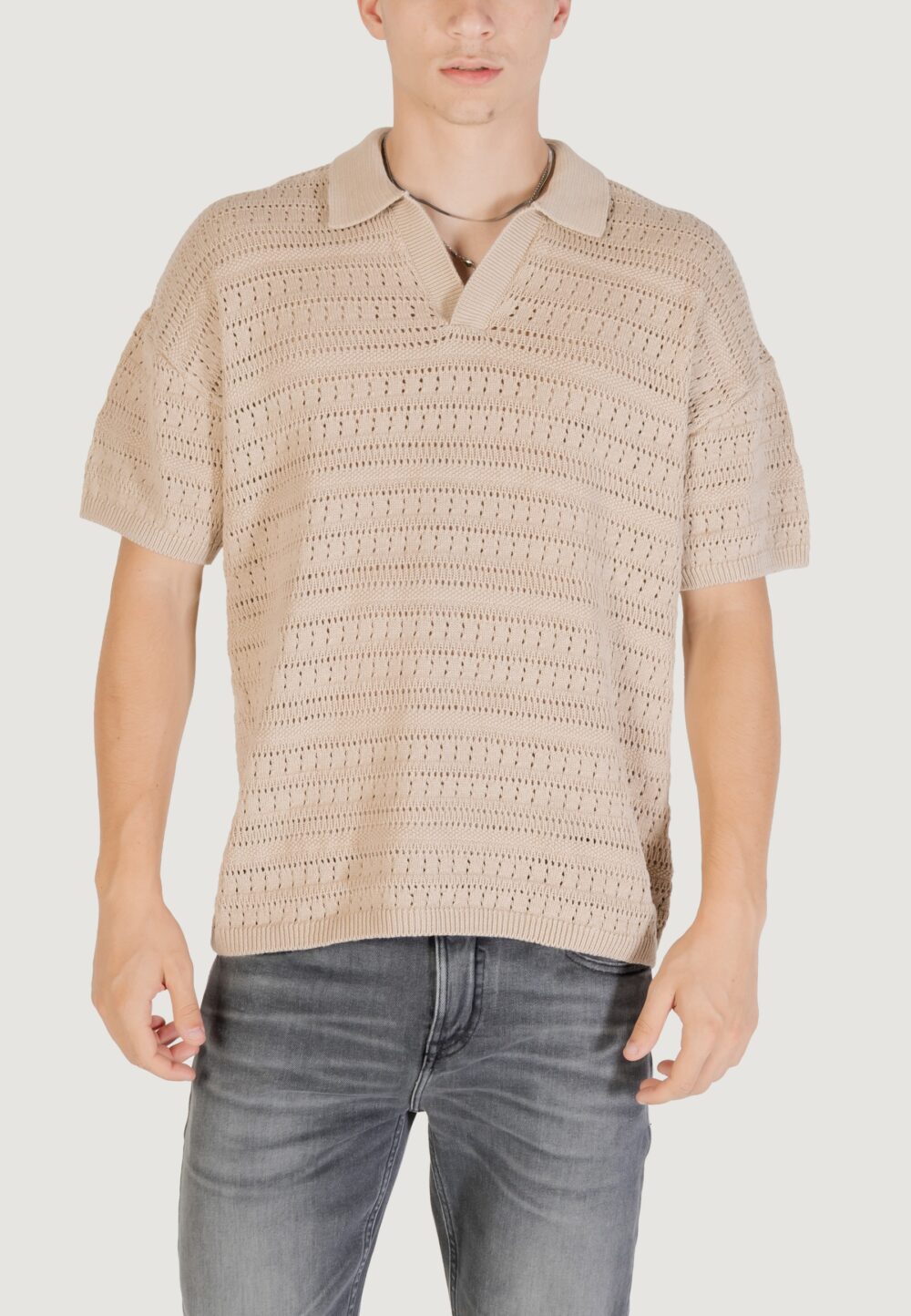 Maglia Only & Sons ONSGRAYSON DS 5 CHOCHET POLO KNIT NOOS Beige - Foto 1
