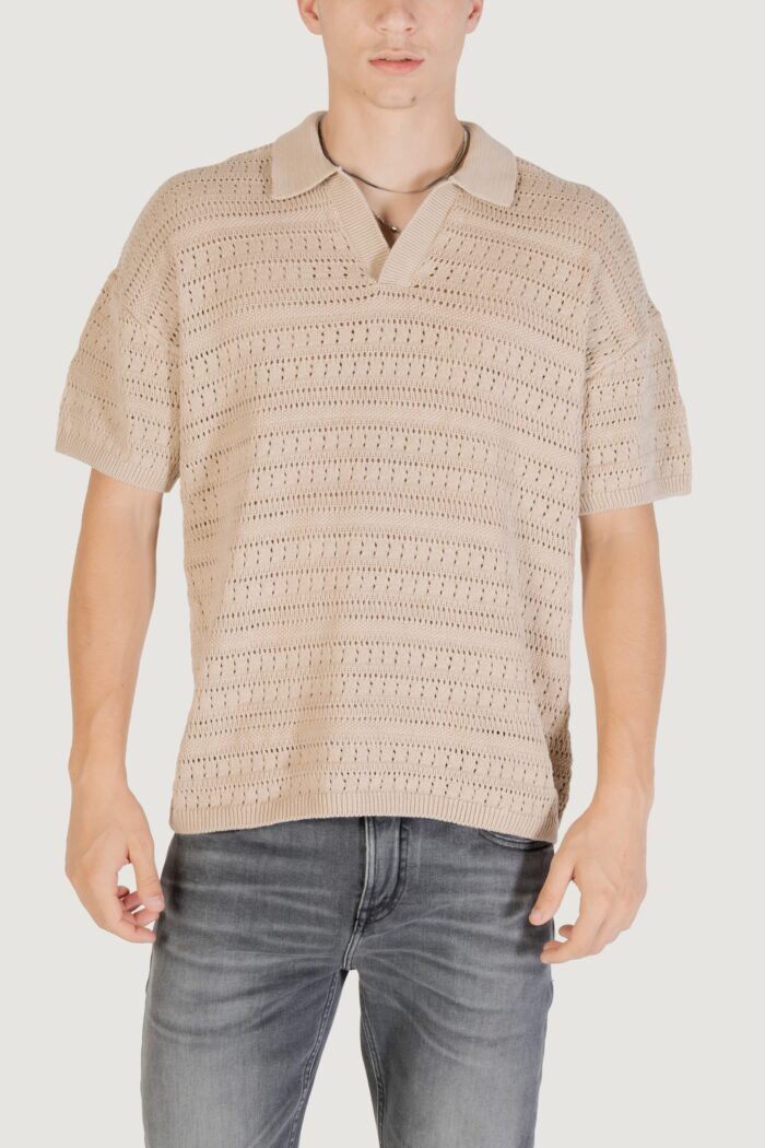 Maglia Only & Sons ONSGRAYSON DS 5 CHOCHET POLO KNIT NOOS Beige