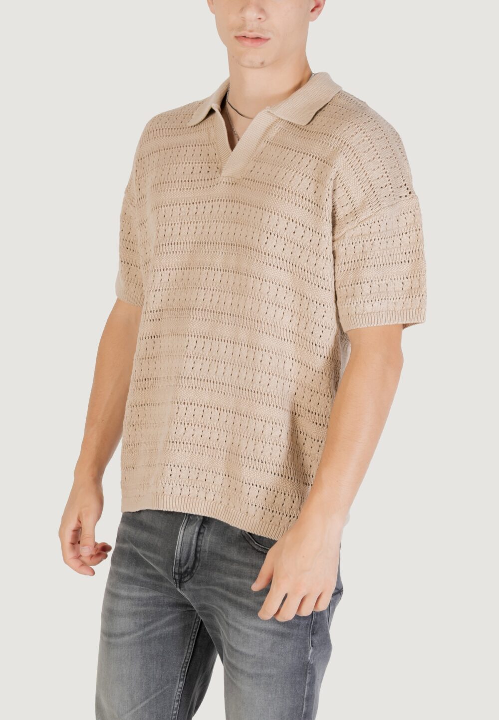 Maglia Only & Sons ONSGRAYSON DS 5 CHOCHET POLO KNIT NOOS Beige - Foto 2