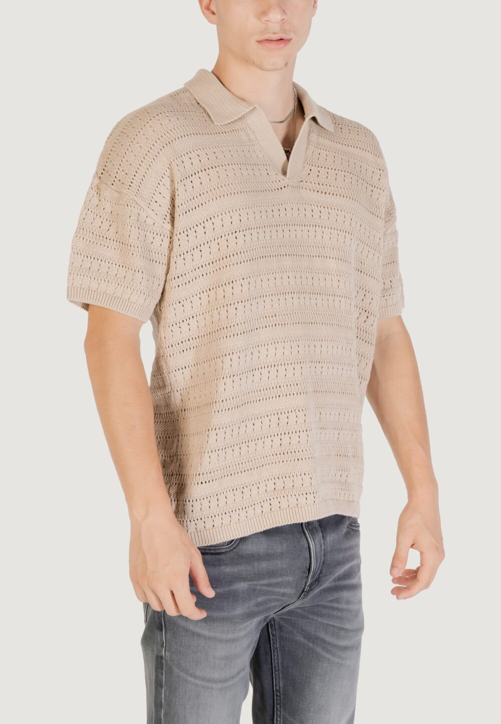Maglia Only & Sons ONSGRAYSON DS 5 CHOCHET POLO KNIT NOOS Beige - Foto 3