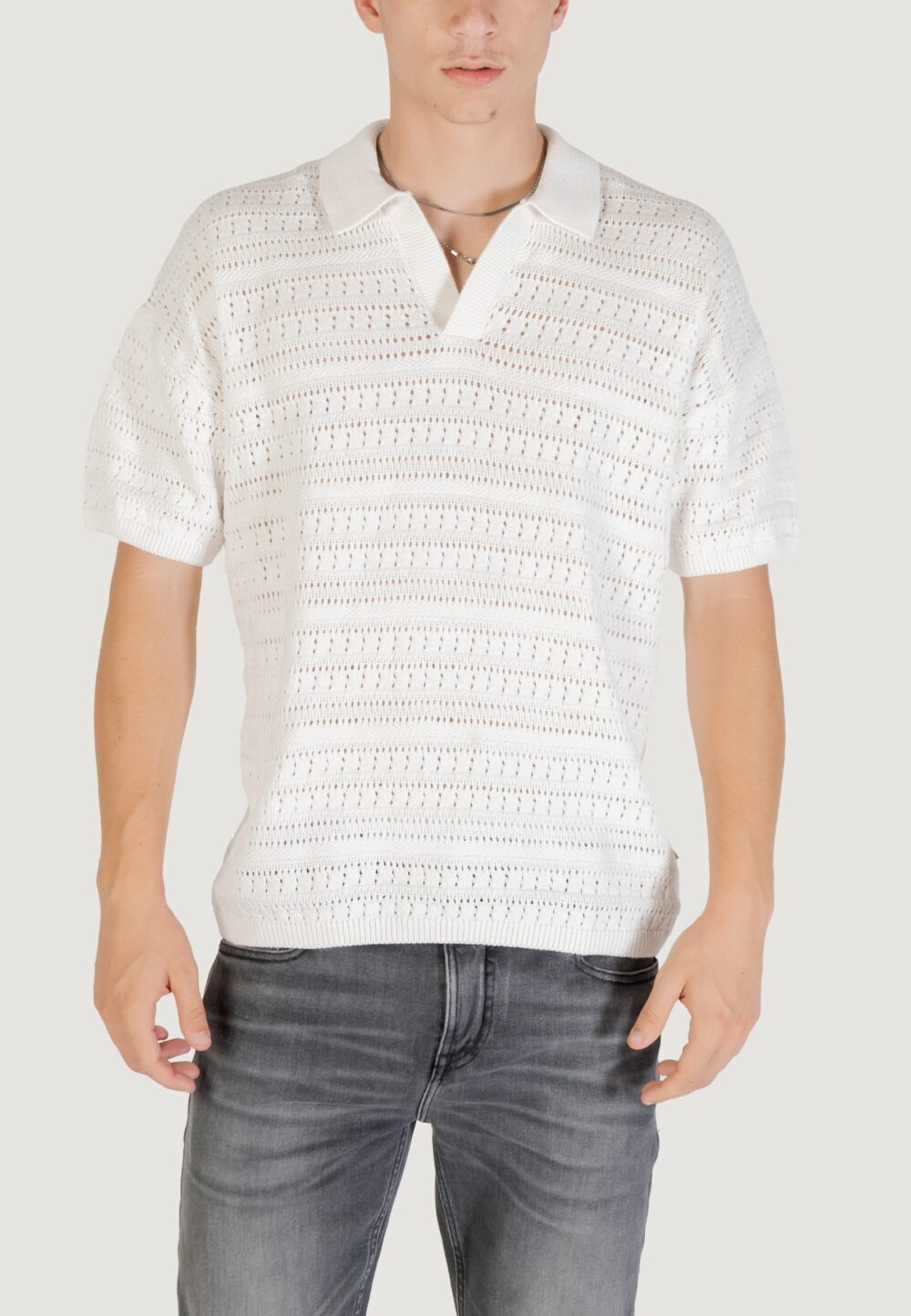 Maglia Only & Sons ONSGRAYSON DS 5 CHOCHET POLO KNIT NOOS Bianco - Foto 1