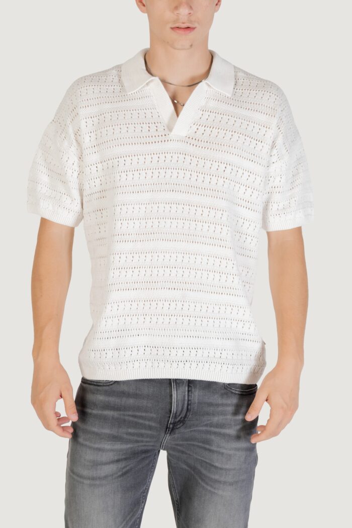 Maglia Only & Sons ONSGRAYSON DS 5 CHOCHET POLO KNIT NOOS Bianco