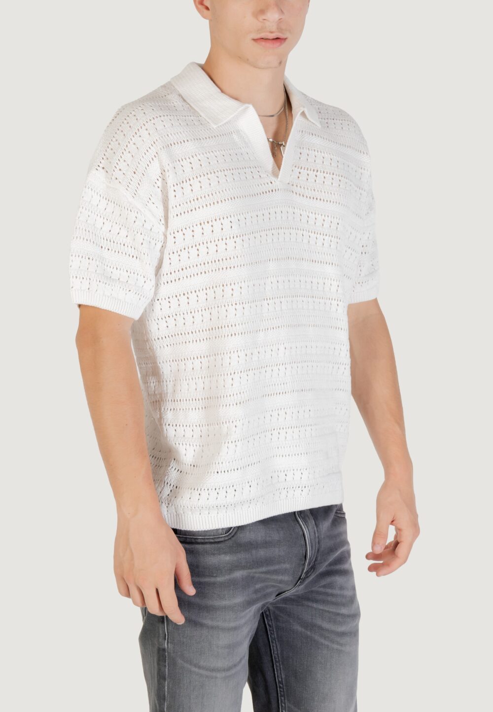 Maglia Only & Sons ONSGRAYSON DS 5 CHOCHET POLO KNIT NOOS Bianco - Foto 3