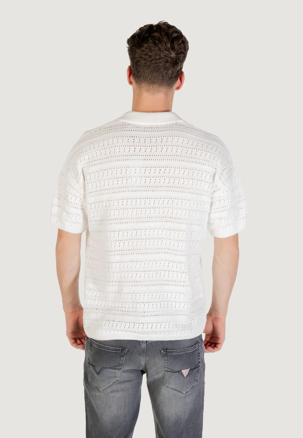 Maglia Only & Sons ONSGRAYSON DS 5 CHOCHET POLO KNIT NOOS Bianco - Foto 4