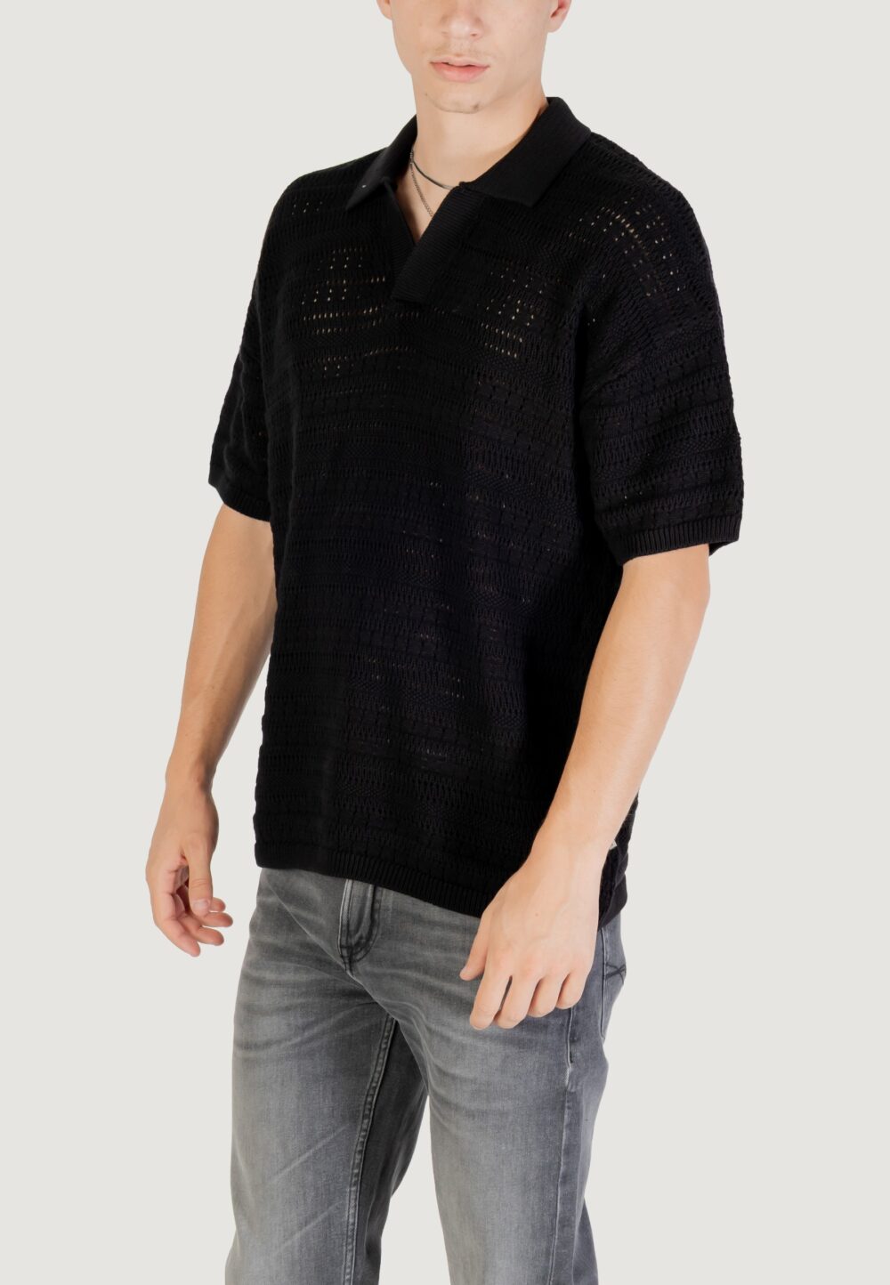 Maglia Only & Sons ONSGRAYSON DS 5 CHOCHET POLO KNIT NOOS Nero - Foto 2