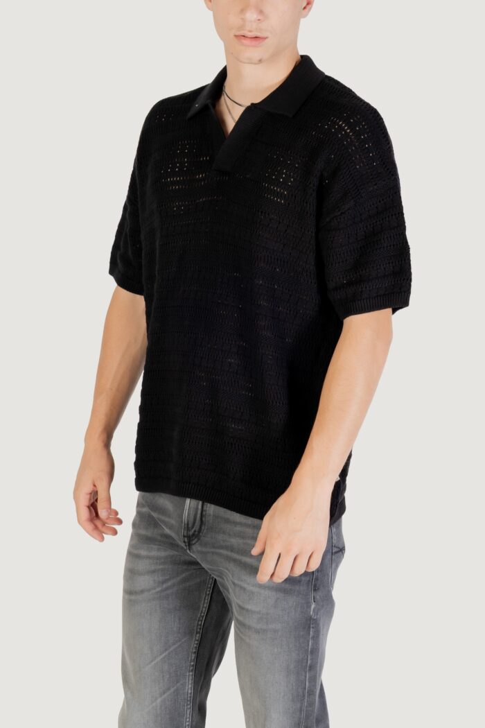 Maglia Only & Sons ONSGRAYSON DS 5 CHOCHET POLO KNIT NOOS Nero