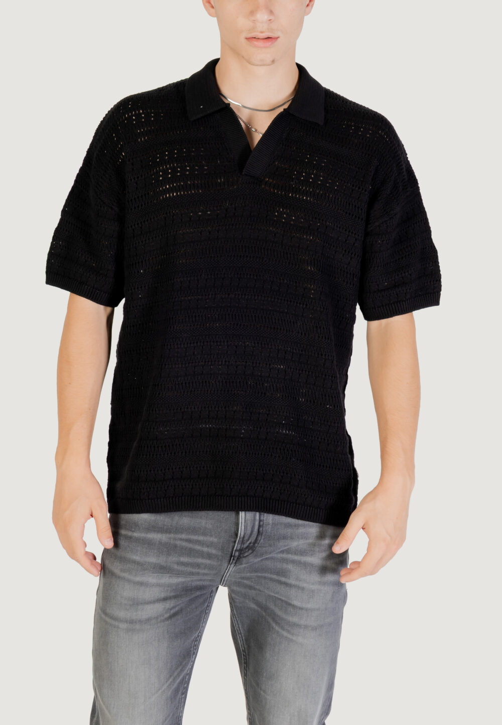 Maglia Only & Sons ONSGRAYSON DS 5 CHOCHET POLO KNIT NOOS Nero - Foto 5