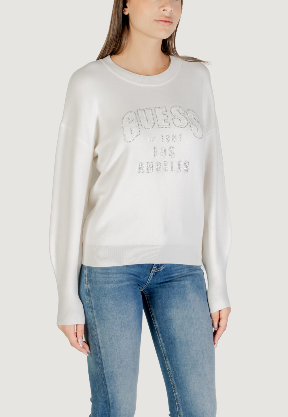 Maglione Guess LS CN LEIGHTON LOGO SWTR Panna - Foto 3