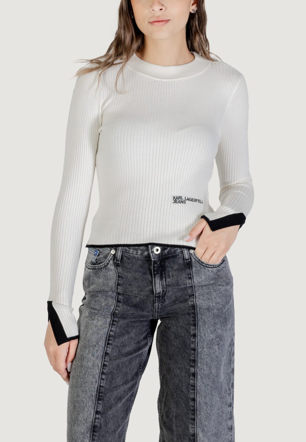 Maglione Karl Lagerfeld Jeans KLJ MOCK NECK SWEATER Panna - Foto 1