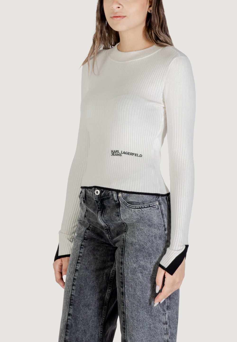 Maglione Karl Lagerfeld Jeans KLJ MOCK NECK SWEATER Panna - Foto 2
