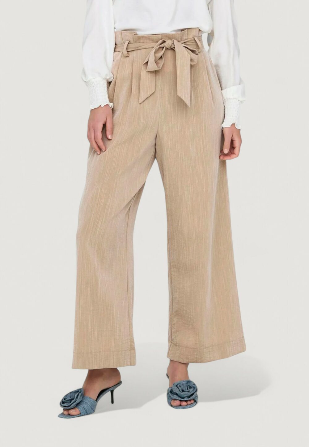 Pantaloni a palazzo Only Onlmarsa Solid Paperbag Wvn Noos Beige - Foto 3