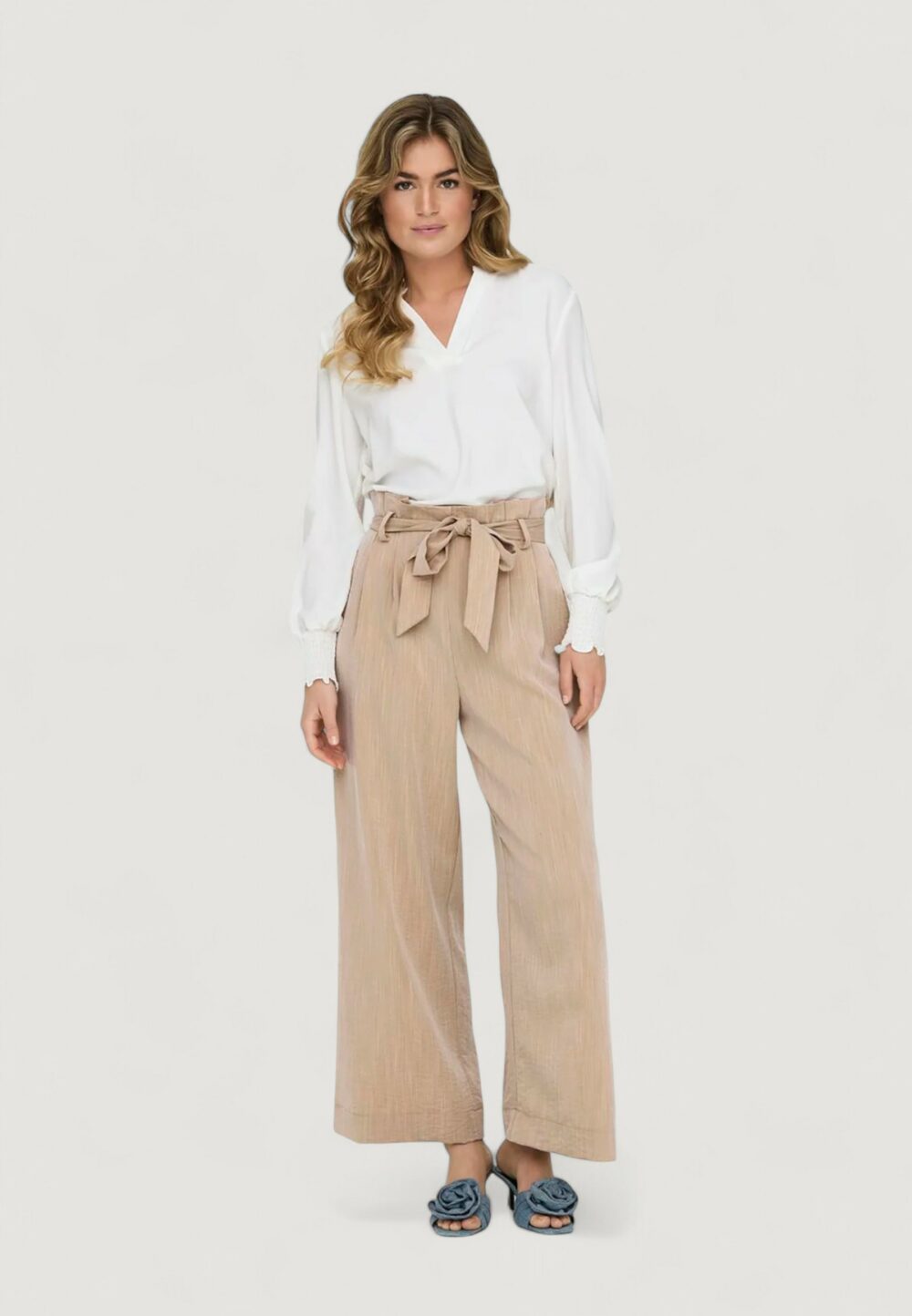 Pantaloni a palazzo Only Onlmarsa Solid Paperbag Wvn Noos Beige - Foto 5