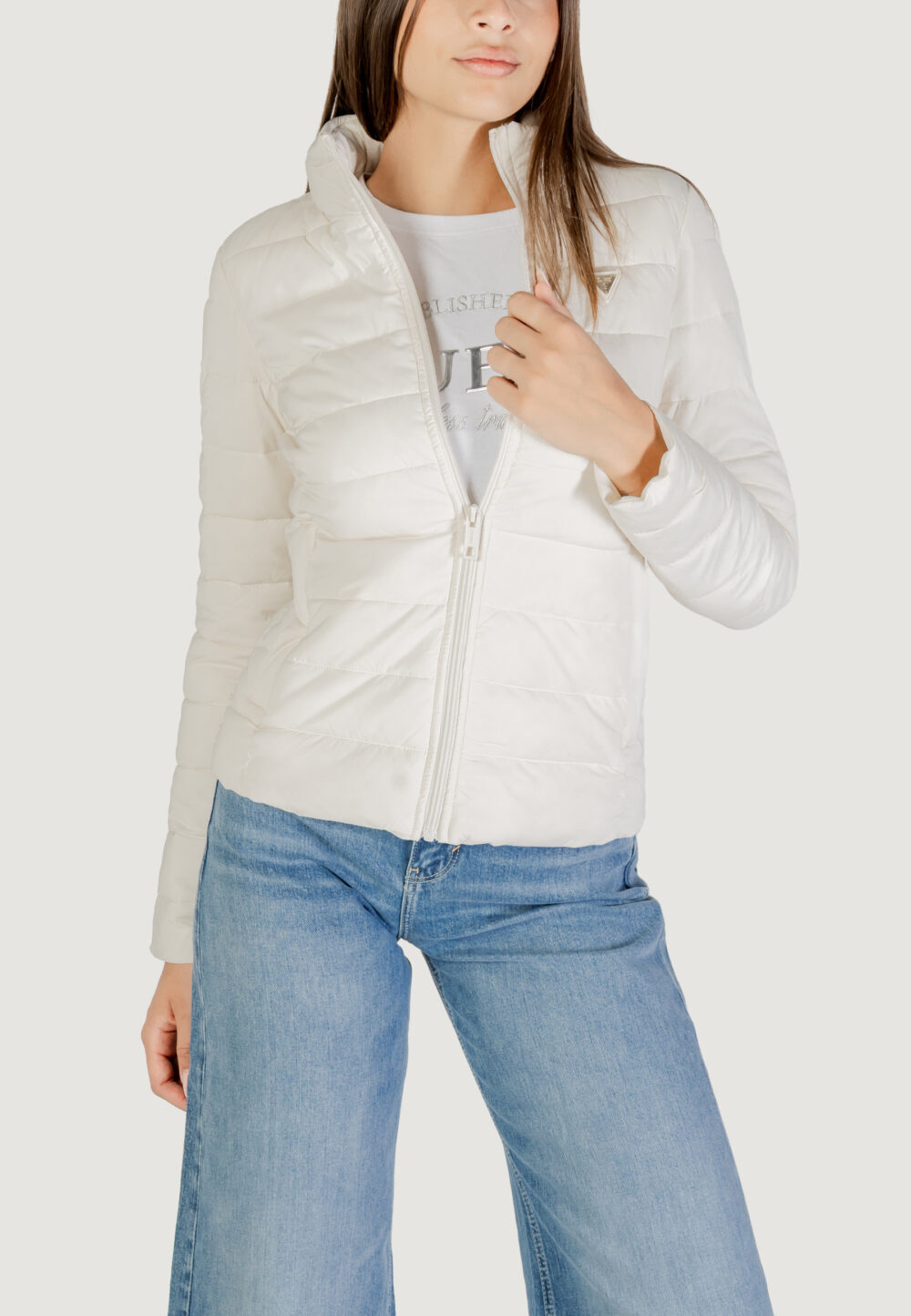 Piumino Guess Active SOLID HEAVY DIANN PUFFER JACKE Panna - Foto 1