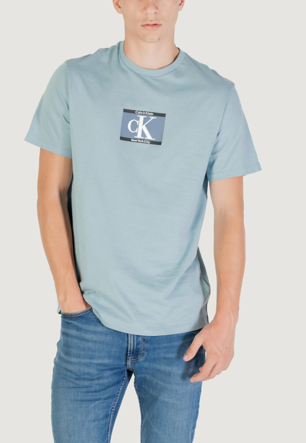 T-shirt Calvin Klein SS 30s EU SP CK BOX Blu Chiaro - Foto 1