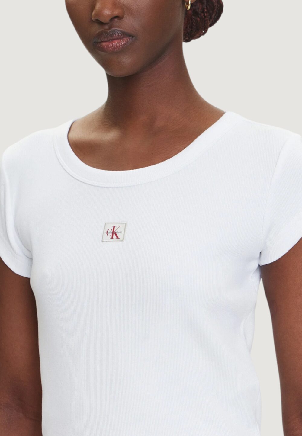 T-shirt Calvin Klein Jeans A- WOVEN LABEL 2X2 R Bianco - Foto 3