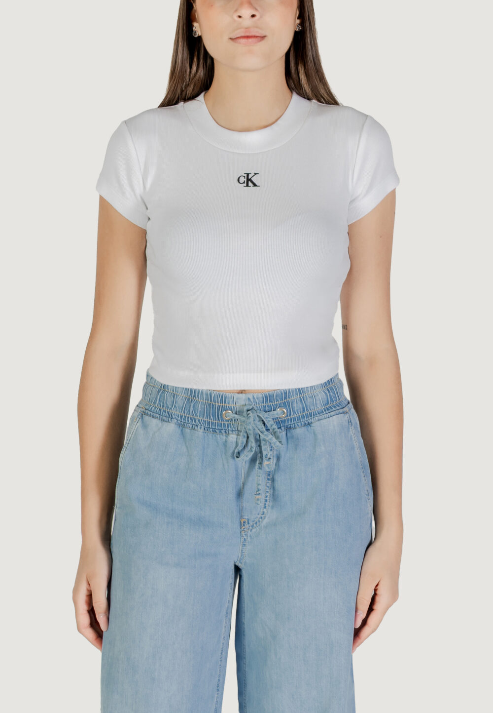 T-shirt Calvin Klein Jeans CK RIB BABY TEE Bianco - Foto 1
