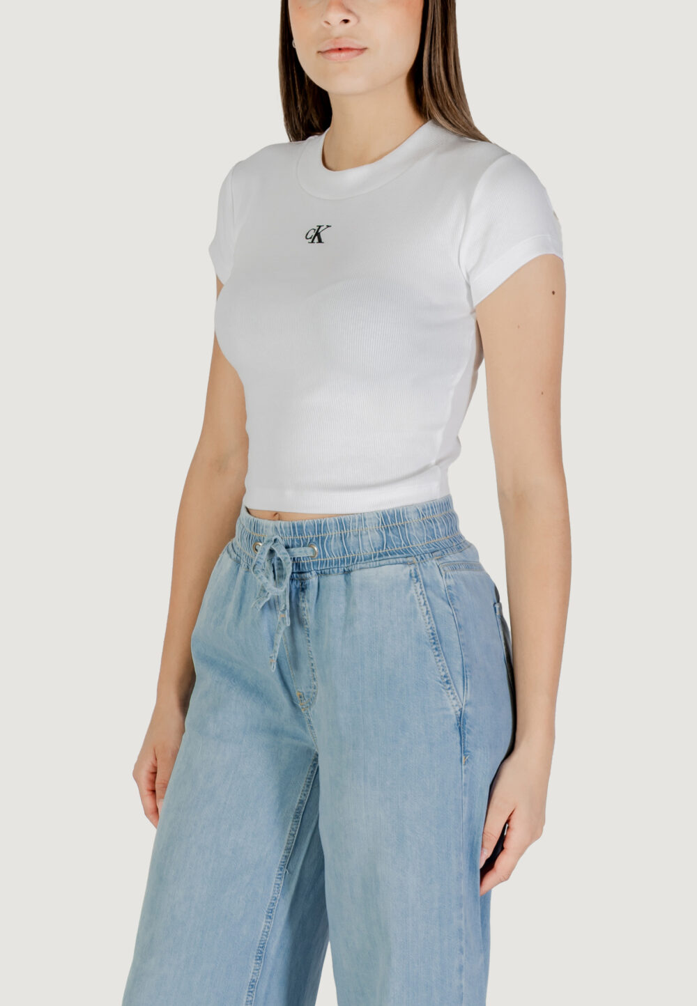 T-shirt Calvin Klein Jeans CK RIB BABY TEE Bianco - Foto 2