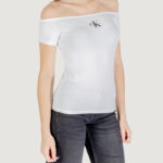 T-shirt Calvin Klein Jeans MONOGRAM OFF SHOULDE Bianco - Foto 2