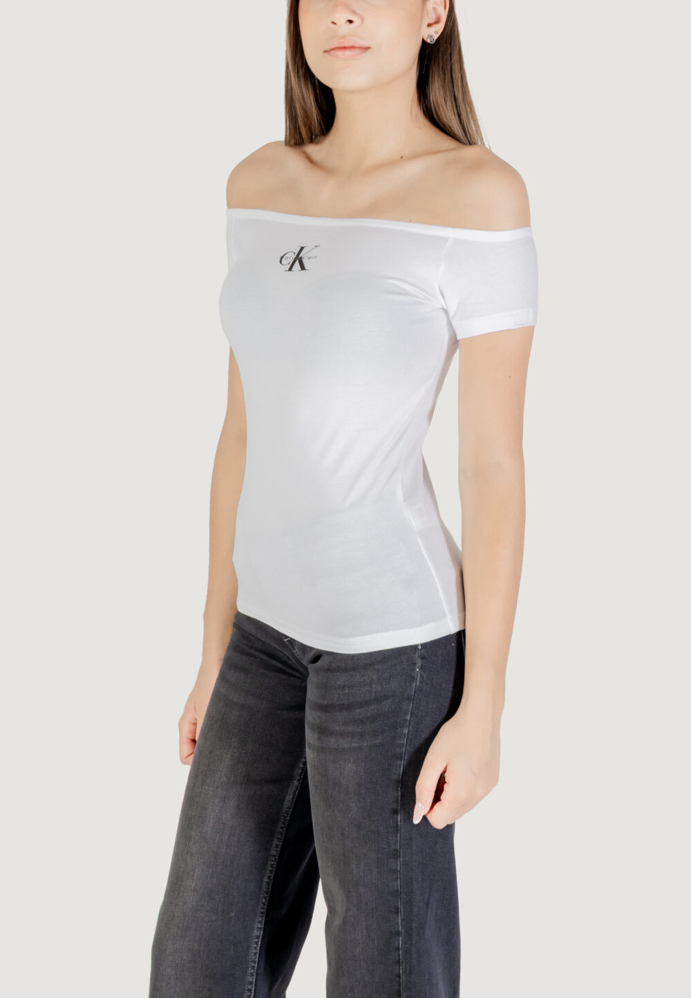 T-shirt Calvin Klein Jeans MONOGRAM OFF SHOULDE Bianco - Foto 3