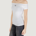 T-shirt Calvin Klein Jeans MONOGRAM OFF SHOULDE Bianco - Foto 3