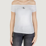 T-shirt Calvin Klein Jeans MONOGRAM OFF SHOULDE Bianco - Foto 5