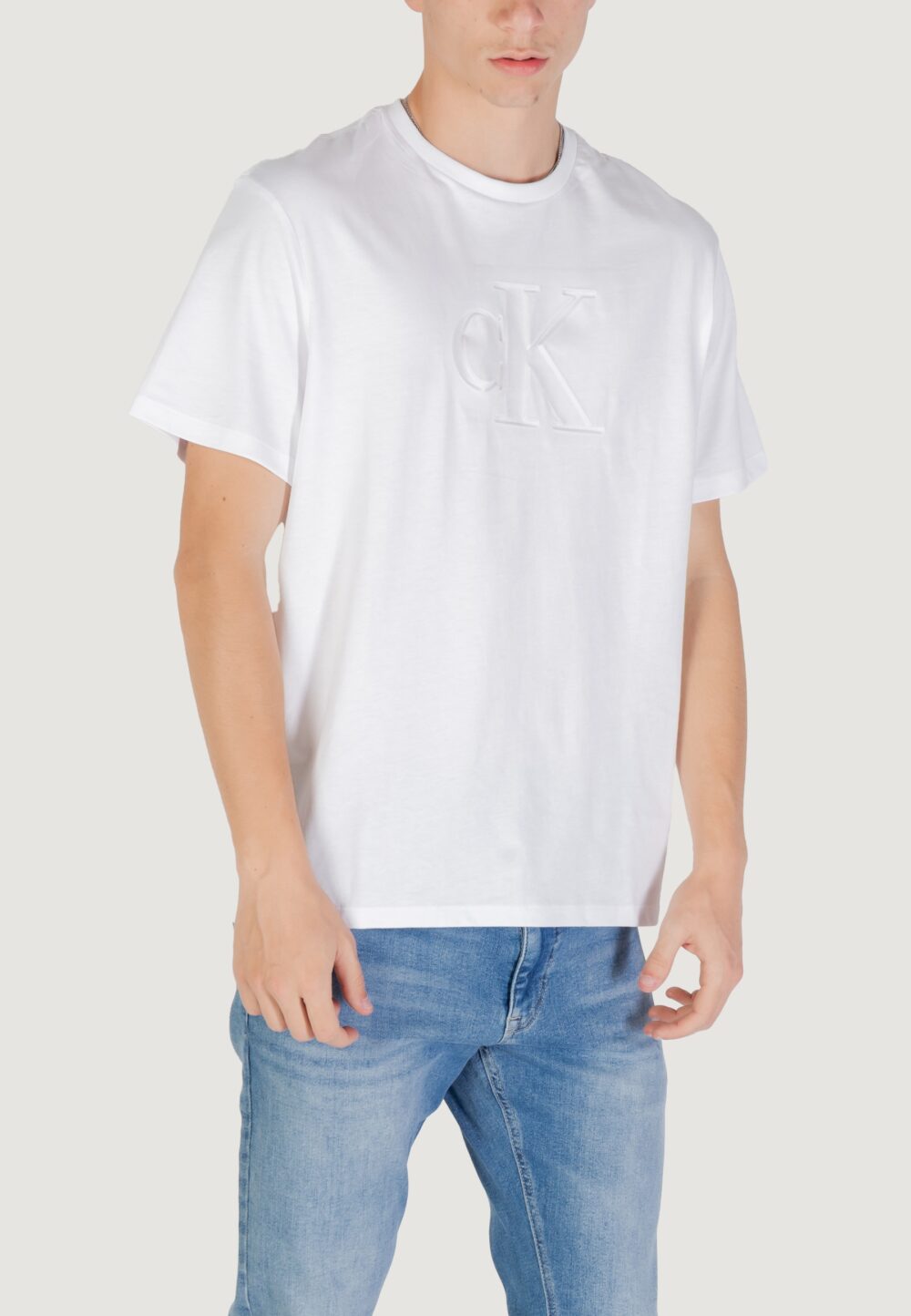 T-shirt Calvin Klein Jeans SS 20s CK DEBOSS MON Bianco - Foto 3