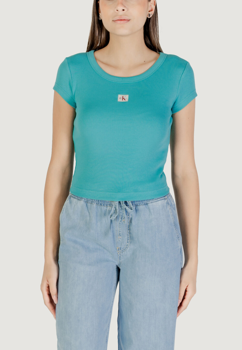 T-shirt Calvin Klein Jeans A- WOVEN LABEL 2X2 R Celeste - Foto 1