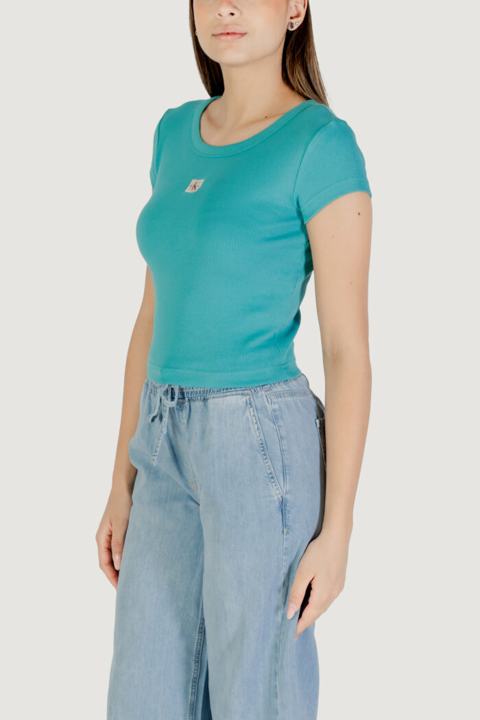 T-shirt Calvin Klein A- WOVEN LABEL 2X2 R Celeste – LV047C200G
