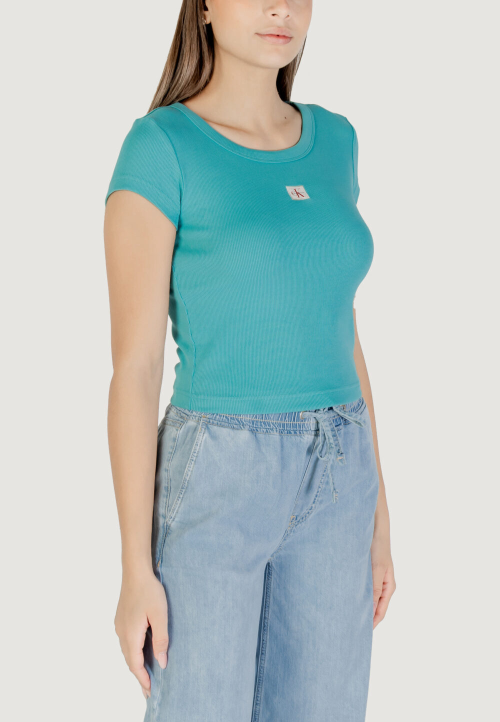 T-shirt Calvin Klein Jeans A- WOVEN LABEL 2X2 R Celeste - Foto 3