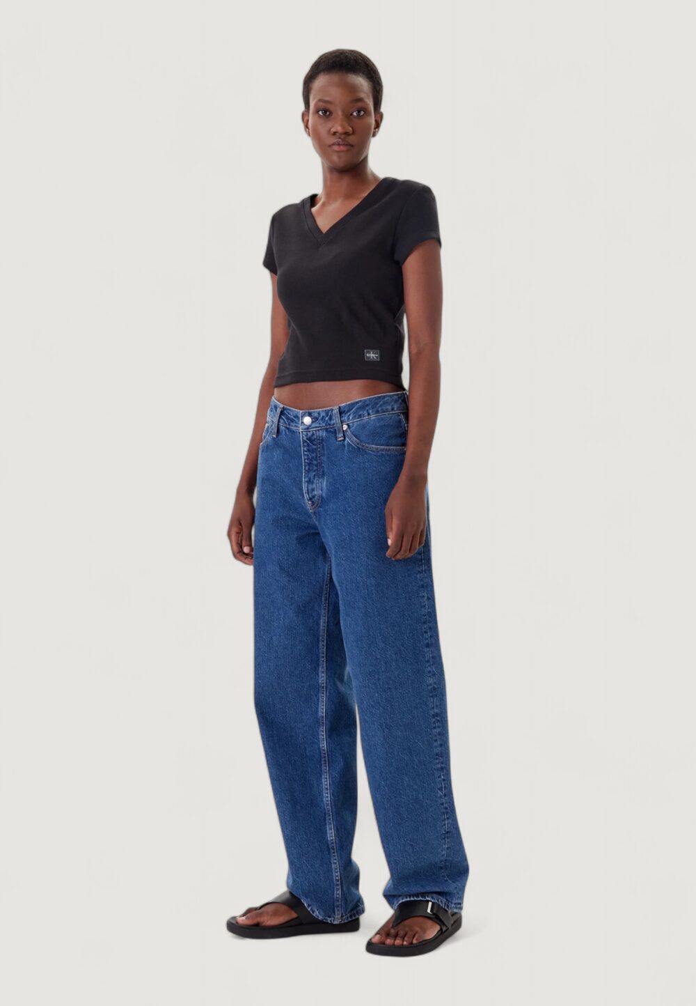 T-shirt Calvin Klein Jeans A- SS WOVEN LABEL RI Nero - Foto 2