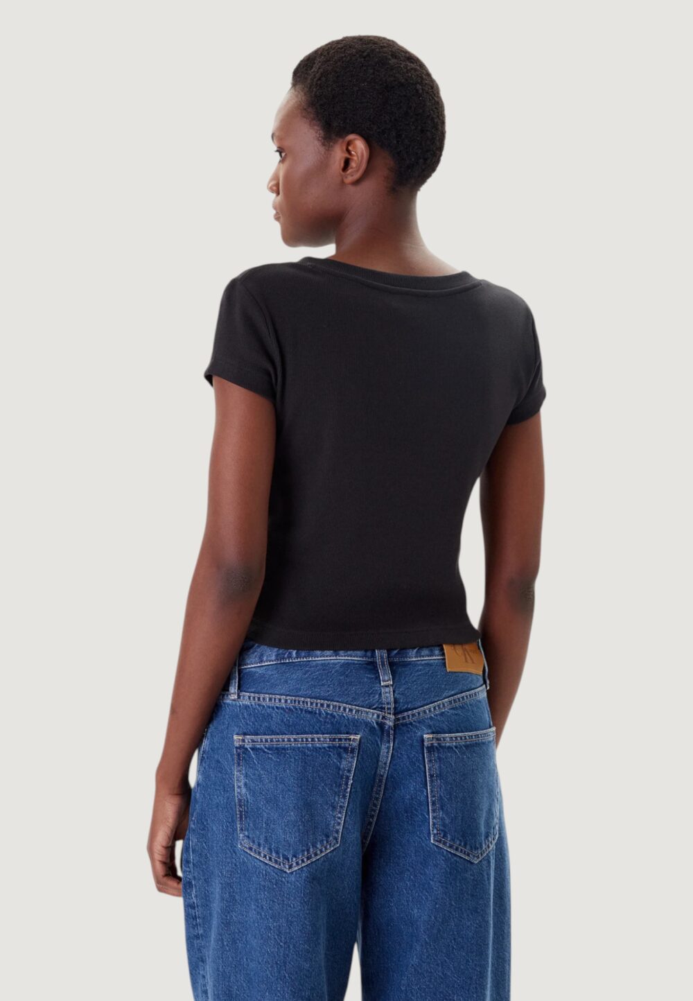 T-shirt Calvin Klein Jeans A- SS WOVEN LABEL RI Nero - Foto 4