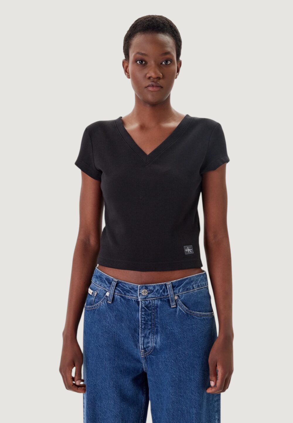 T-shirt Calvin Klein Jeans A- SS WOVEN LABEL RI Nero - Foto 1