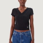 T-shirt Calvin Klein Jeans A- SS WOVEN LABEL RI Nero - Foto 1