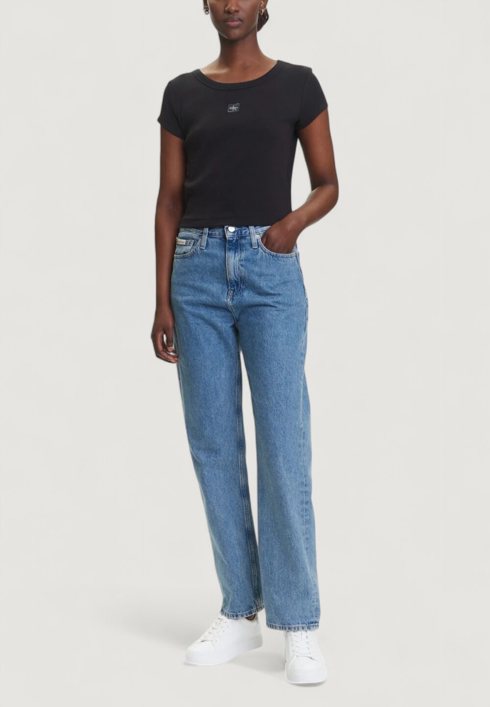 T-shirt Calvin Klein Jeans A- WOVEN LABEL 2X2 R Nero - Foto 2