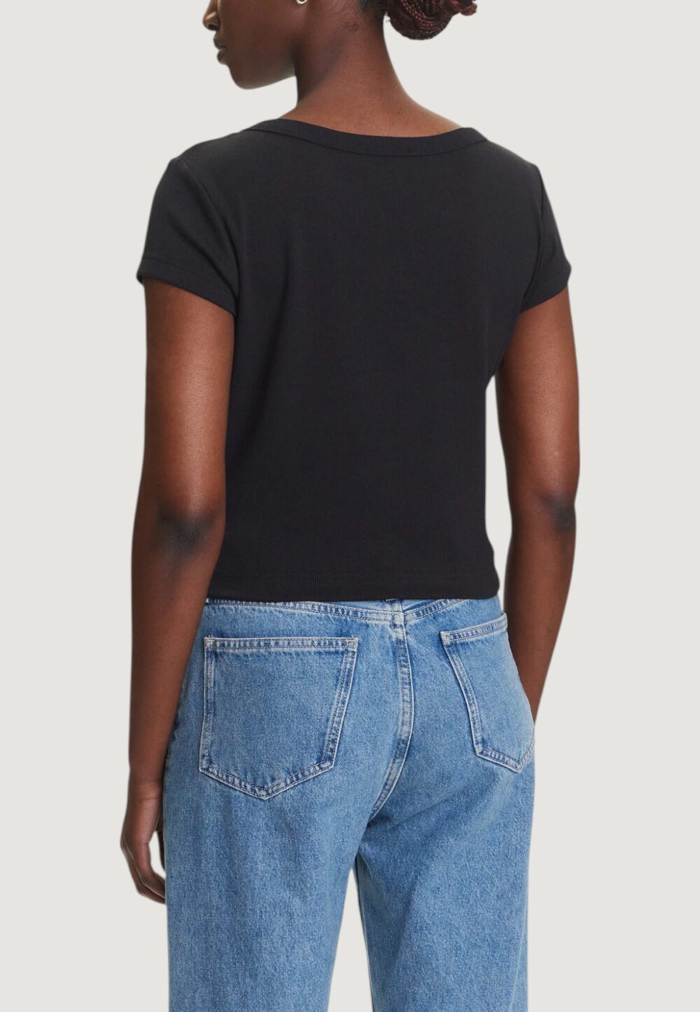 T-shirt Calvin Klein Jeans A- WOVEN LABEL 2X2 R Nero - Foto 4