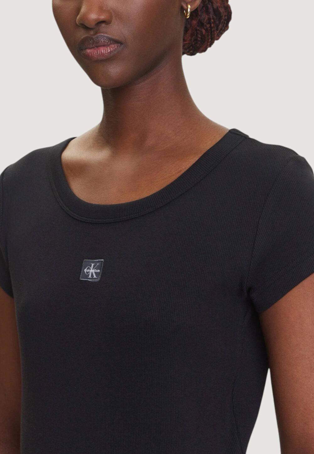 T-shirt Calvin Klein Jeans A- WOVEN LABEL 2X2 R Nero - Foto 3