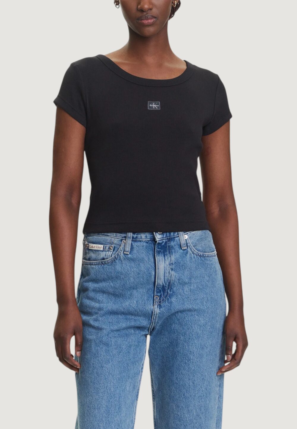 T-shirt Calvin Klein Jeans A- WOVEN LABEL 2X2 R Nero - Foto 1