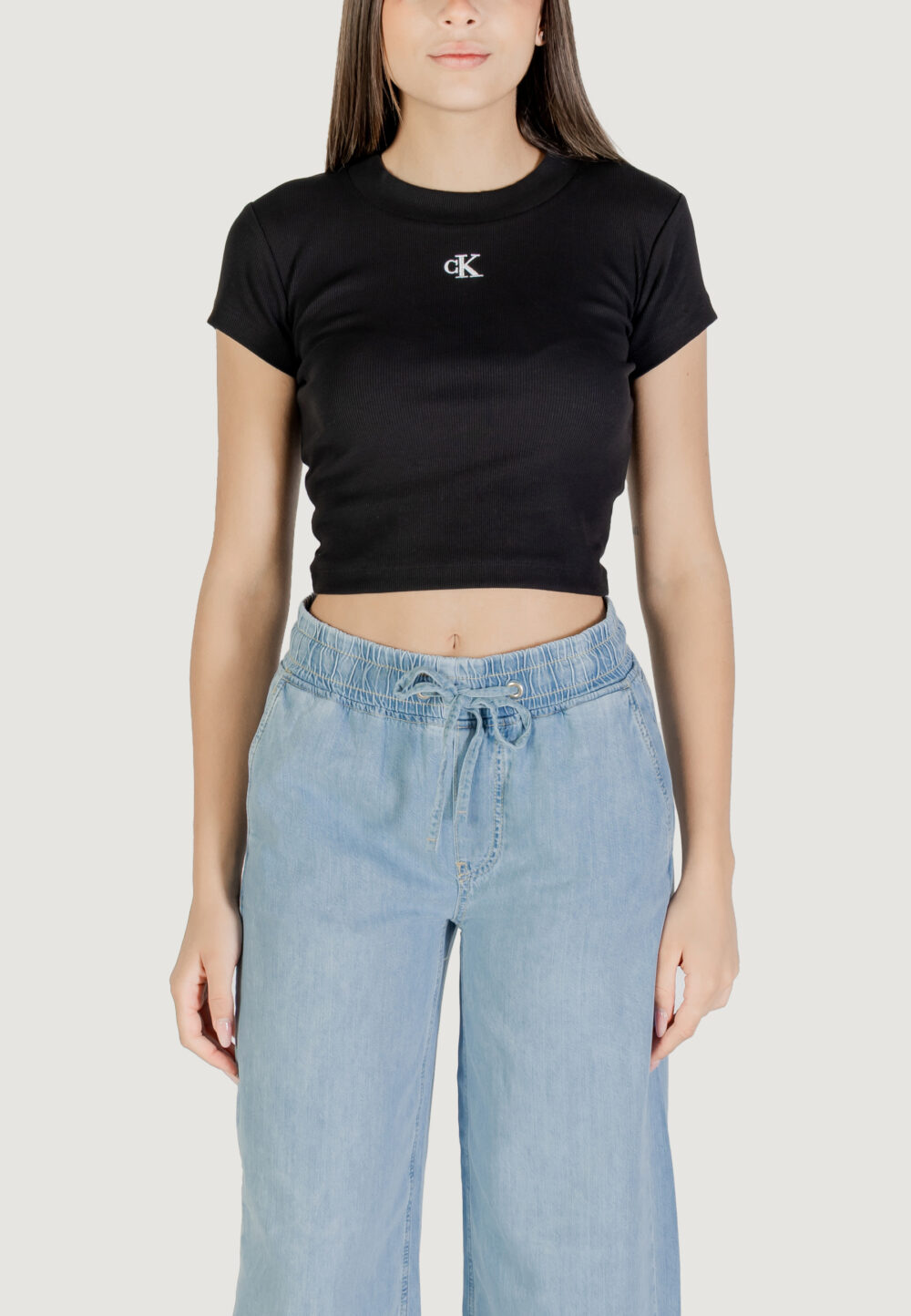 T-shirt Calvin Klein Jeans CK RIB BABY TEE Nero - Foto 1
