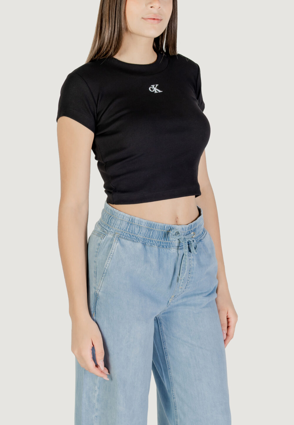 T-shirt Calvin Klein Jeans CK RIB BABY TEE Nero - Foto 3