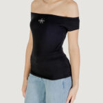 T-shirt Calvin Klein Jeans MONOGRAM OFF SHOULDE Nero - Foto 2