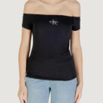 T-shirt Calvin Klein Jeans MONOGRAM OFF SHOULDE Nero - Foto 5