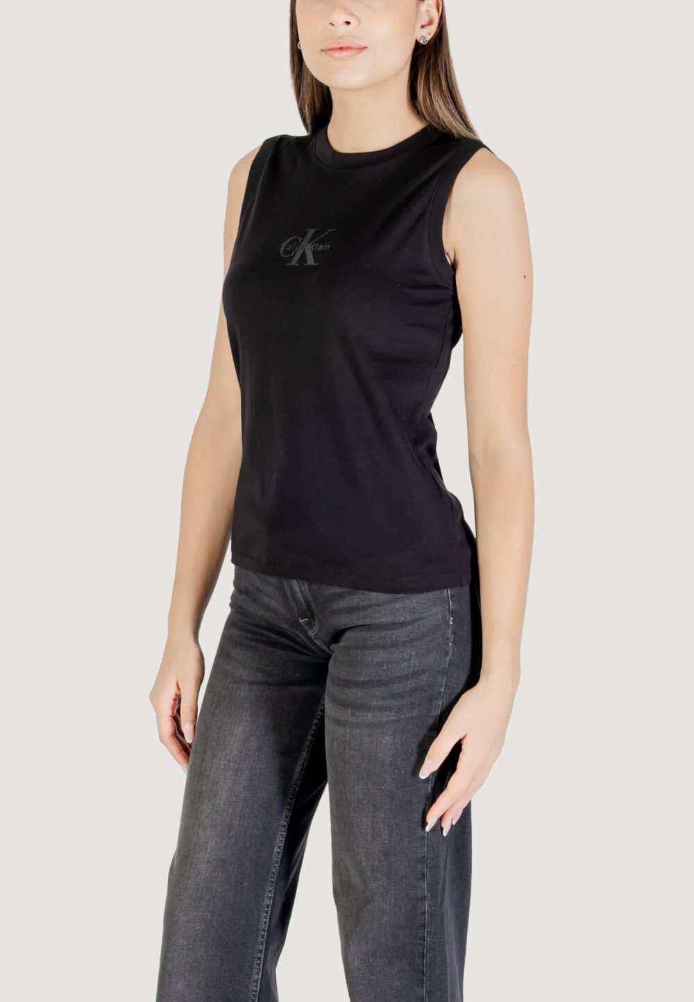 T-shirt Calvin Klein Jeans Sl CK Logo Muscle Te Nero - Foto 4