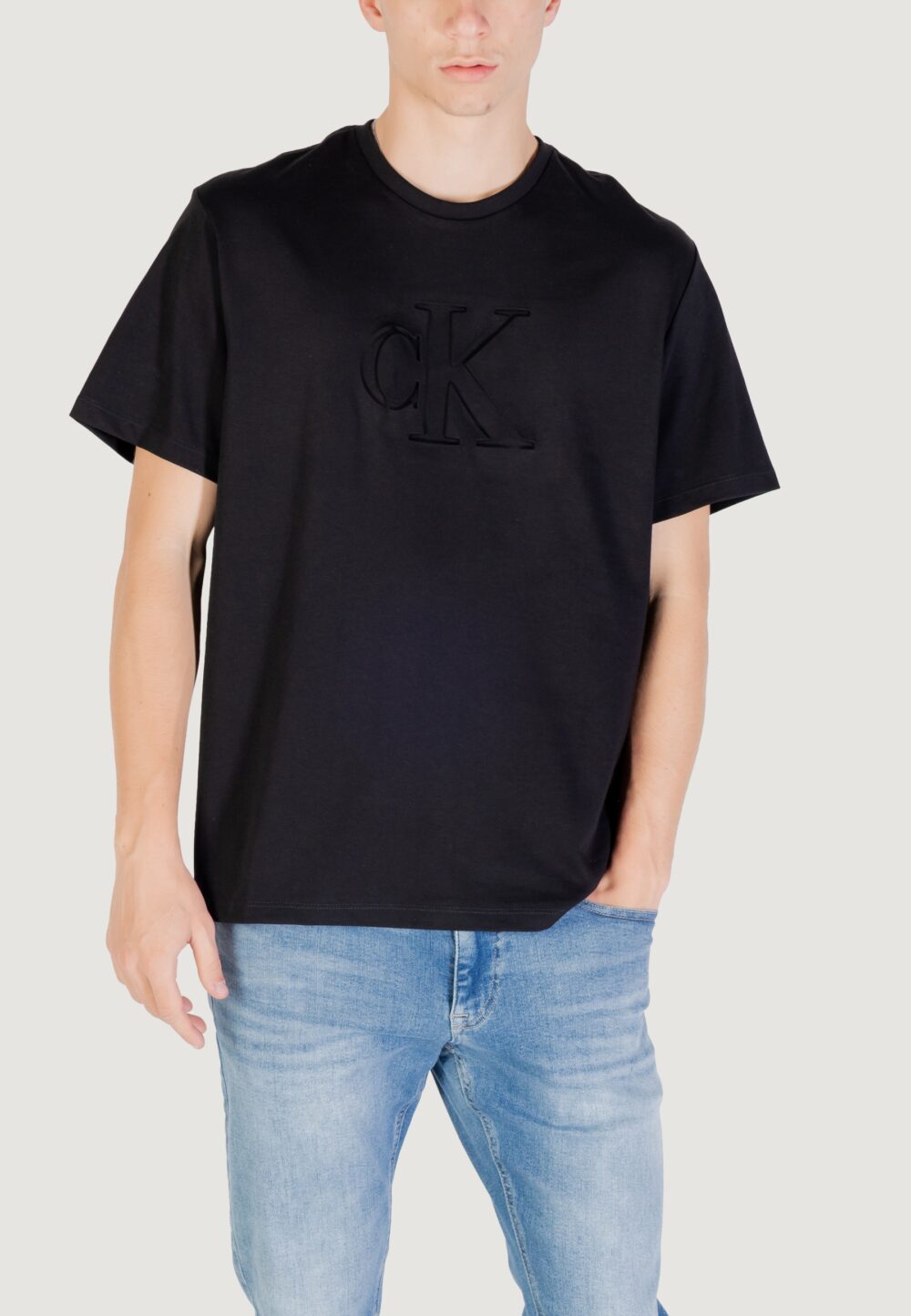 T-shirt Calvin Klein Jeans SS 20s CK DEBOSS MON Nero - Foto 1