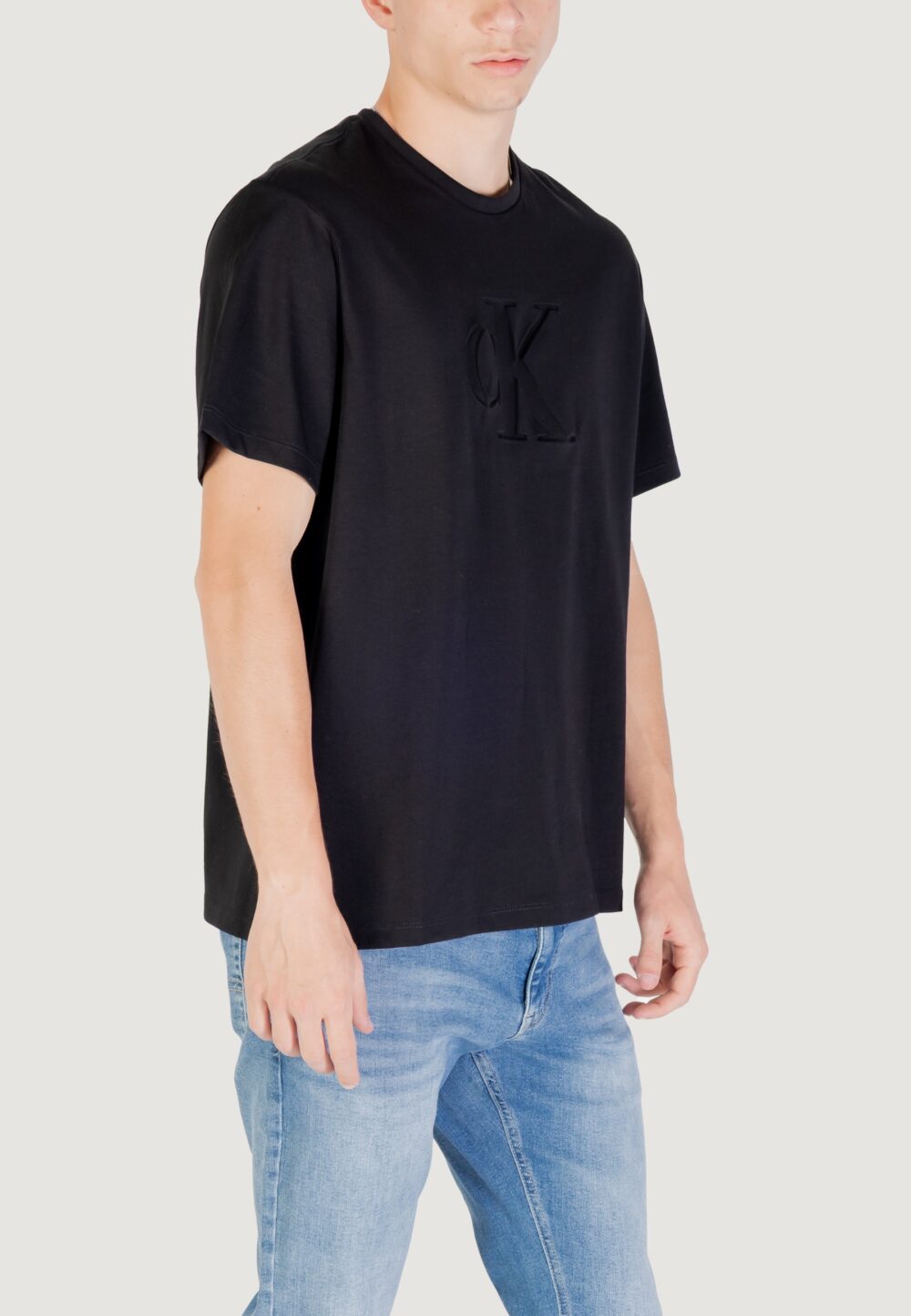 T-shirt Calvin Klein Jeans SS 20s CK DEBOSS MON Nero - Foto 2