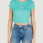 T-shirt Calvin Klein Jeans MONOGRAM BABY TEE Turchese - Foto 5