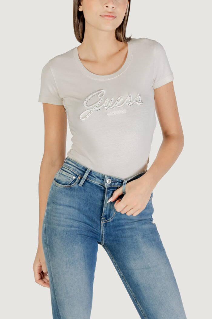 T-shirt Guess CN SS EMBRO SCRIPT LOGO TEE Beige chiaro – W5YI46 J1314