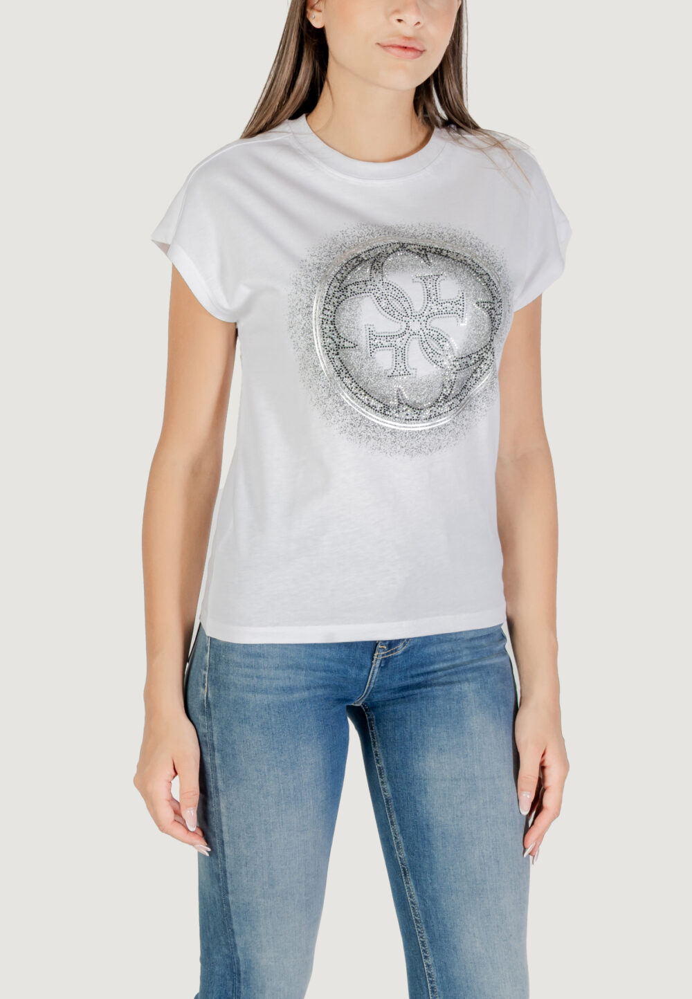 T-shirt Guess CN SS 4G SHADED HOTFIX Bianco - Foto 3