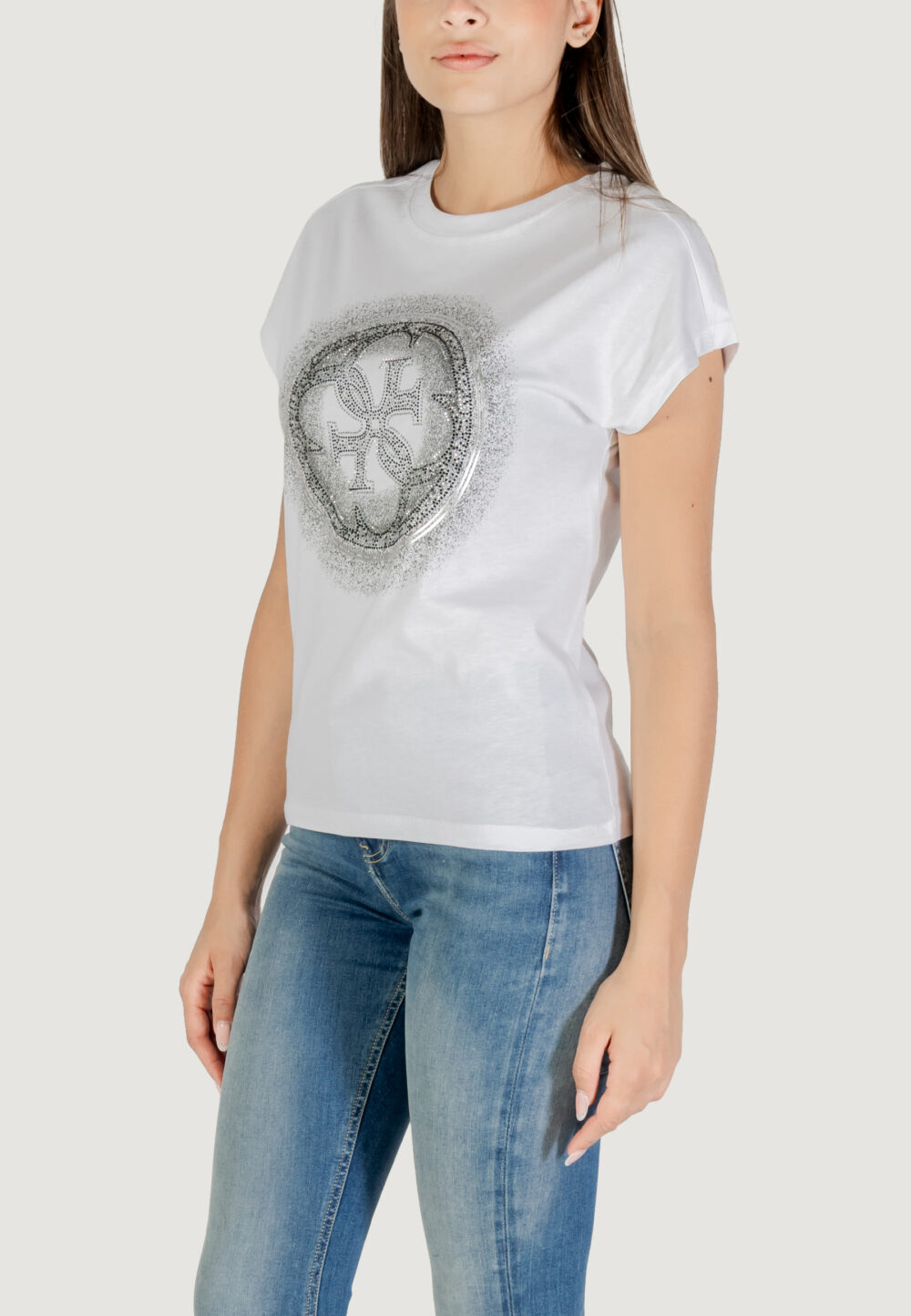 T-shirt Guess CN SS 4G SHADED HOTFIX Bianco - Foto 4